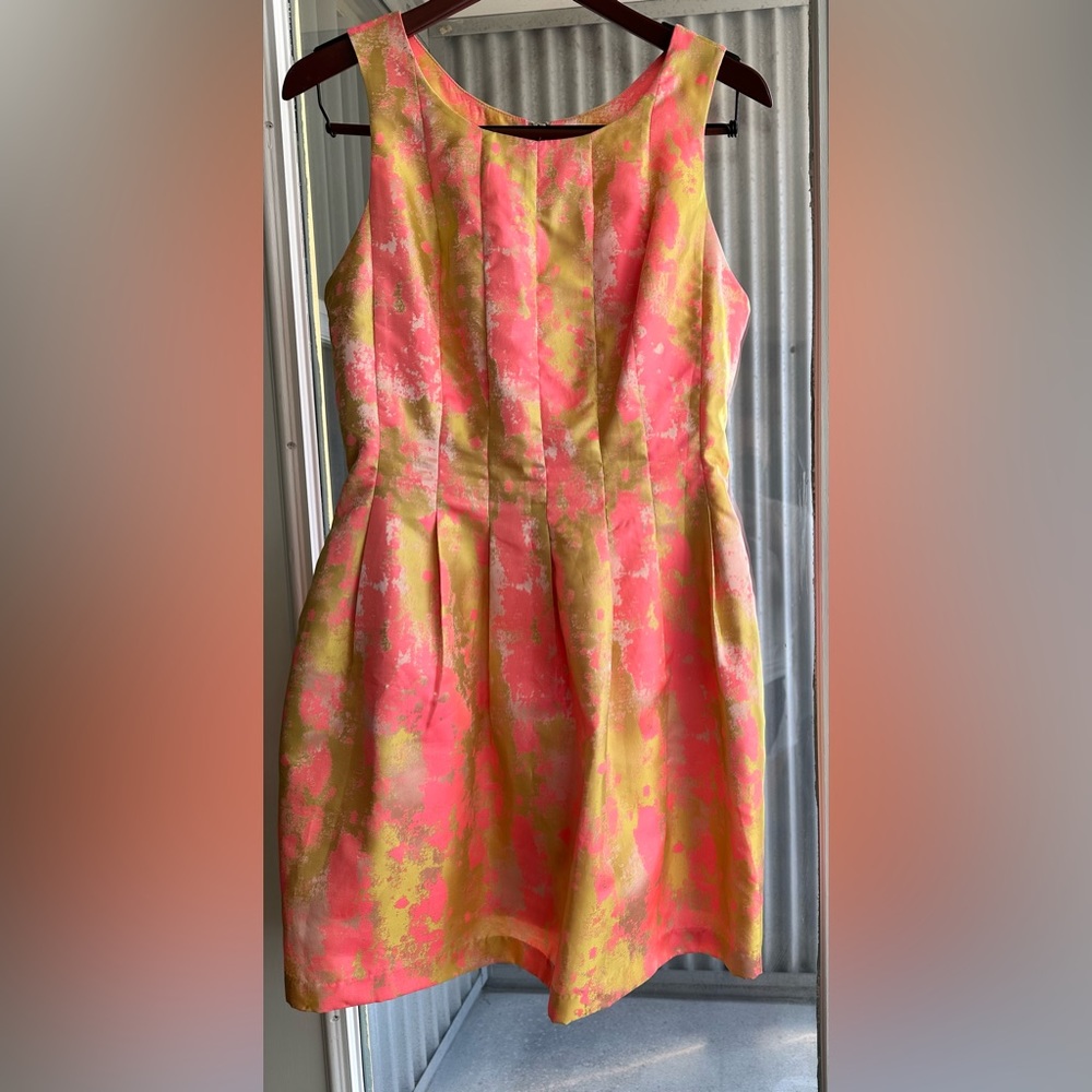 Garden Party Dress Size Large, Pink And Yellow Silky Material